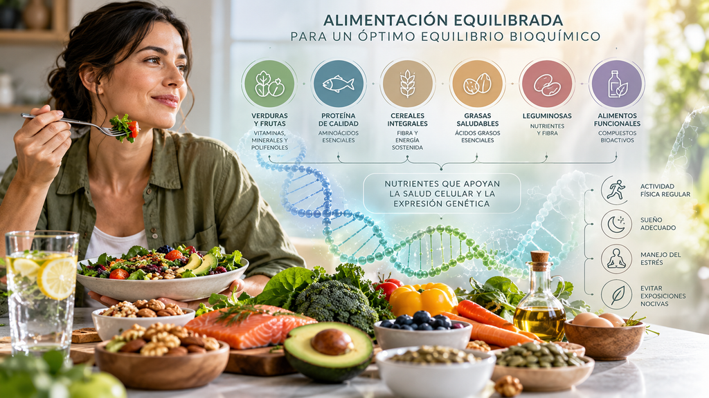 Vitaminas B9, B12 y B6, colina y metionina: nutrientes relacionados con el metabolismo de un carbono y la metilación del ADN, un proceso que participa en la regulación de la expresión genética.